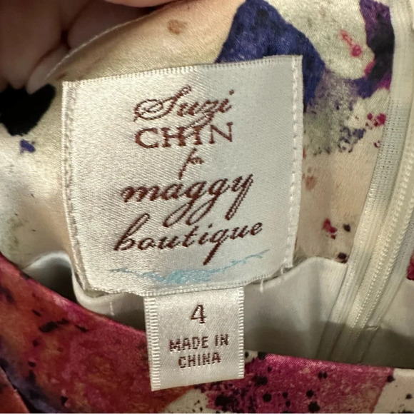 Suzy Chin for Maggy Boutique Women’s Sleeveless Multicolored Silk Dress Sz 4 GUC - Picture 6 of 11